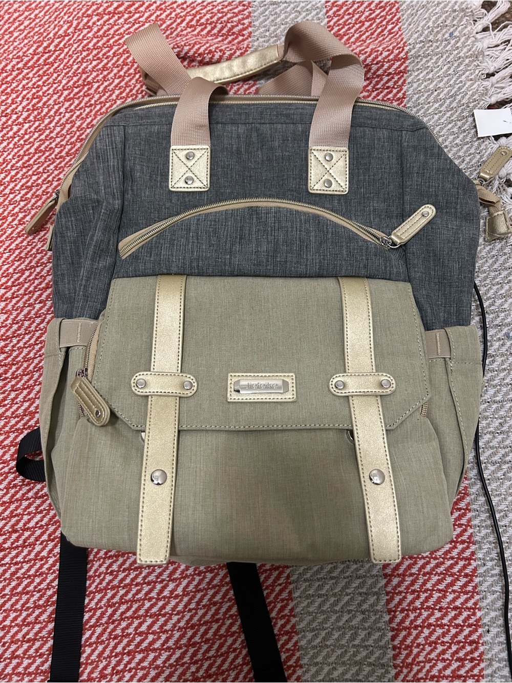 Unbranded Women's Two-Tone Gray and Tan Backpack Tote